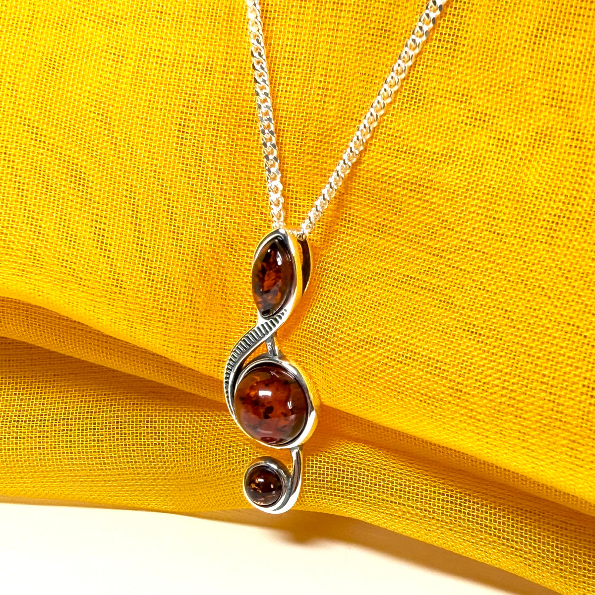 Small treble clef necklace musical orange real amber sterling silver pendant