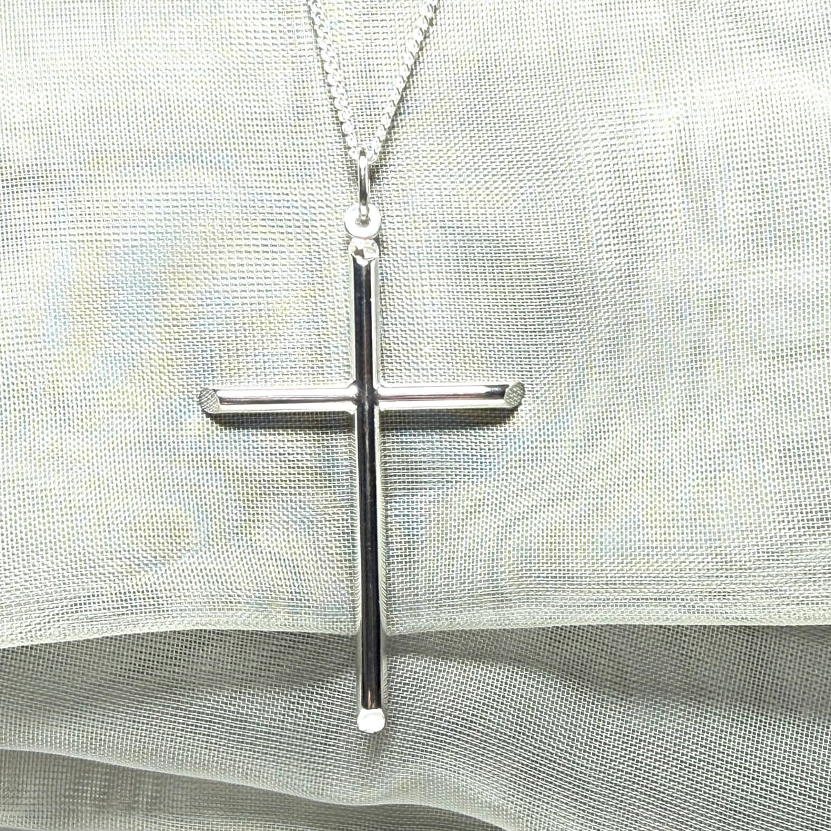 Sterling silver solid large plain polished cross including chain