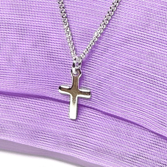 Very small cross solid plain polished sterling silver including chain