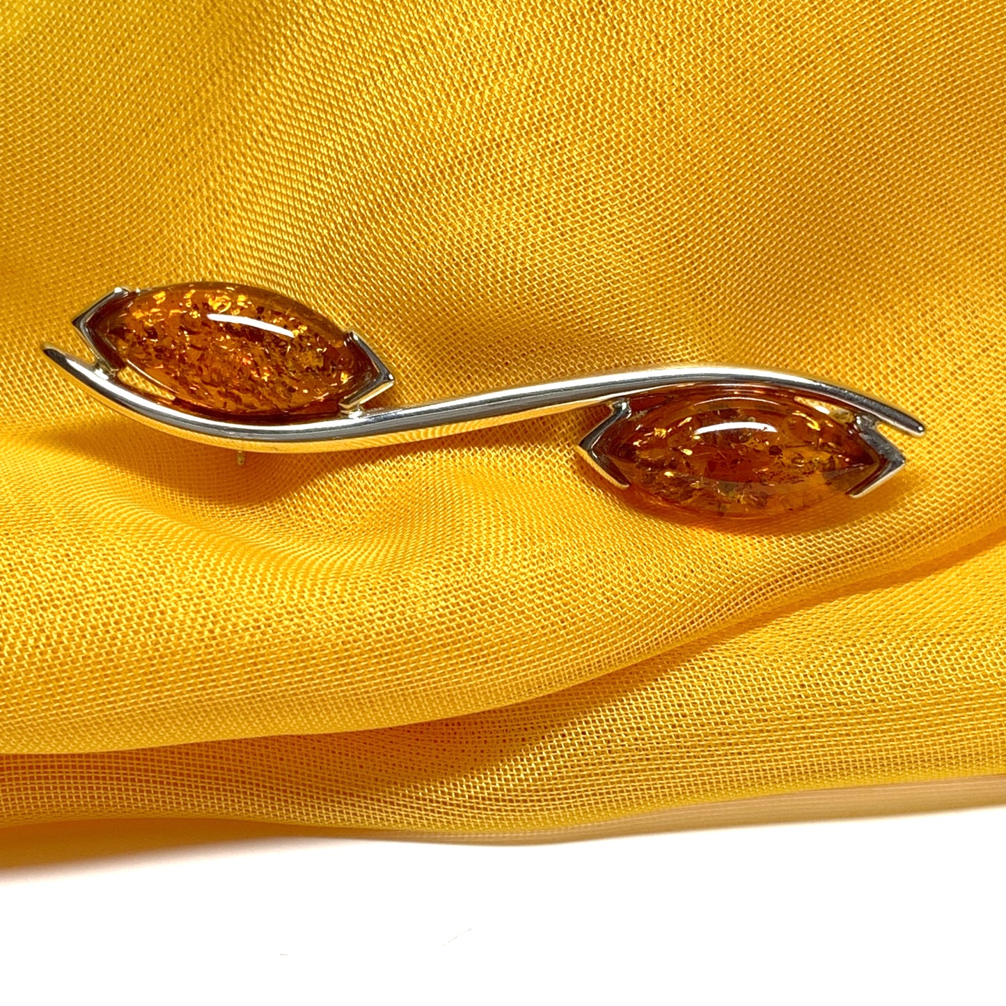 Sterling silver double marquise amber brooch