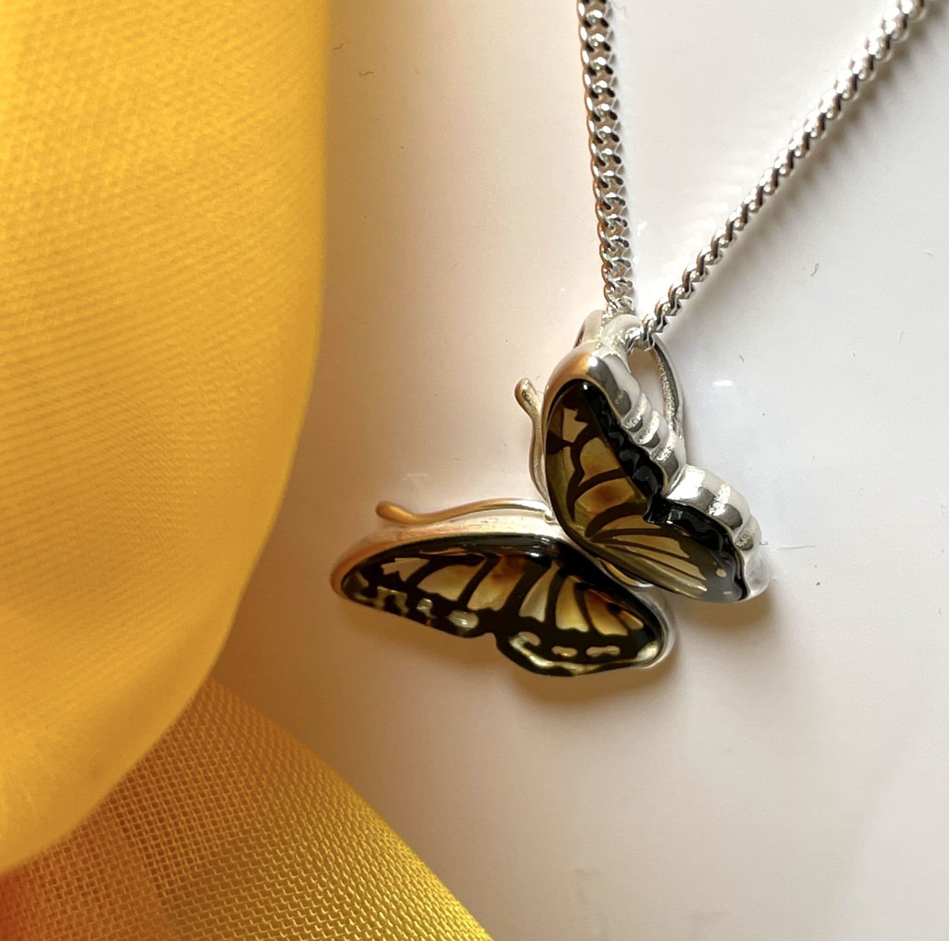 Amber Sterling Silver Butterfly Necklace Pendant