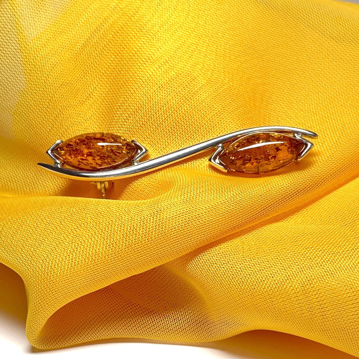 Sterling silver double marquise amber brooch