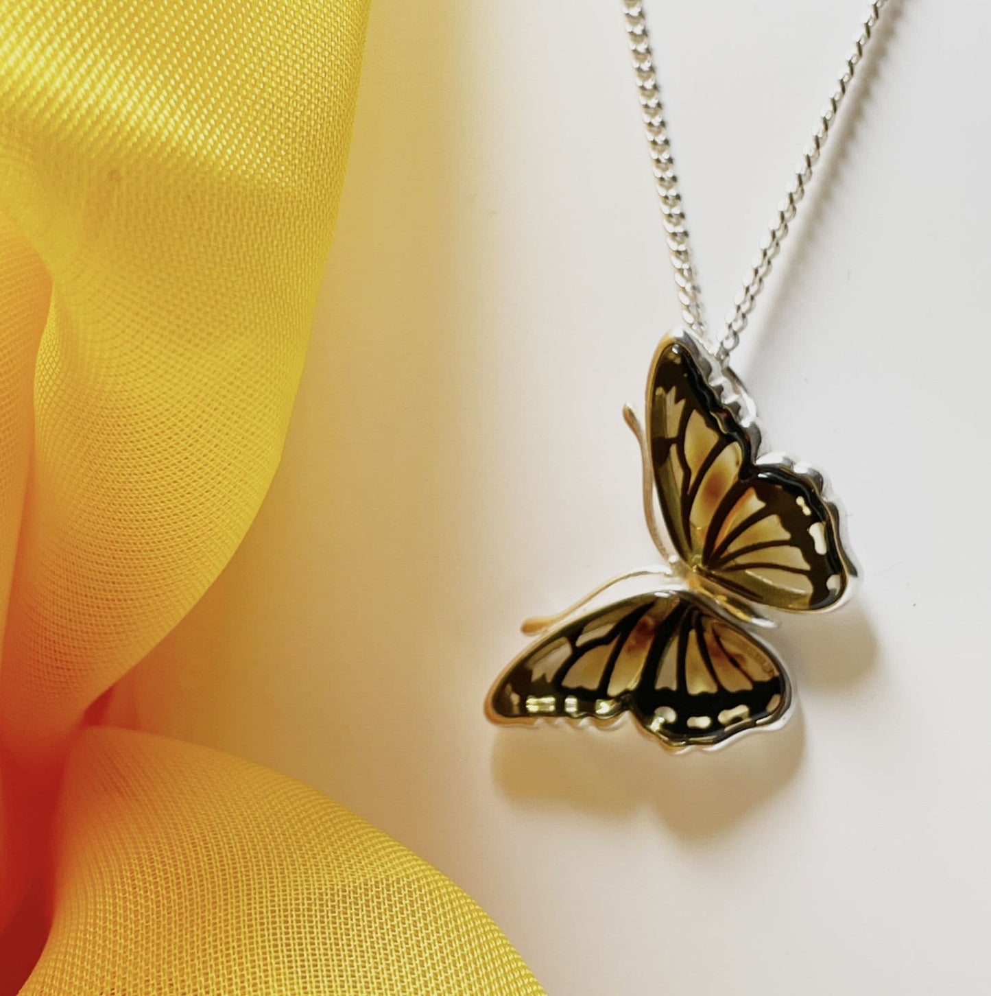 Amber Sterling Silver Butterfly Necklace Pendant