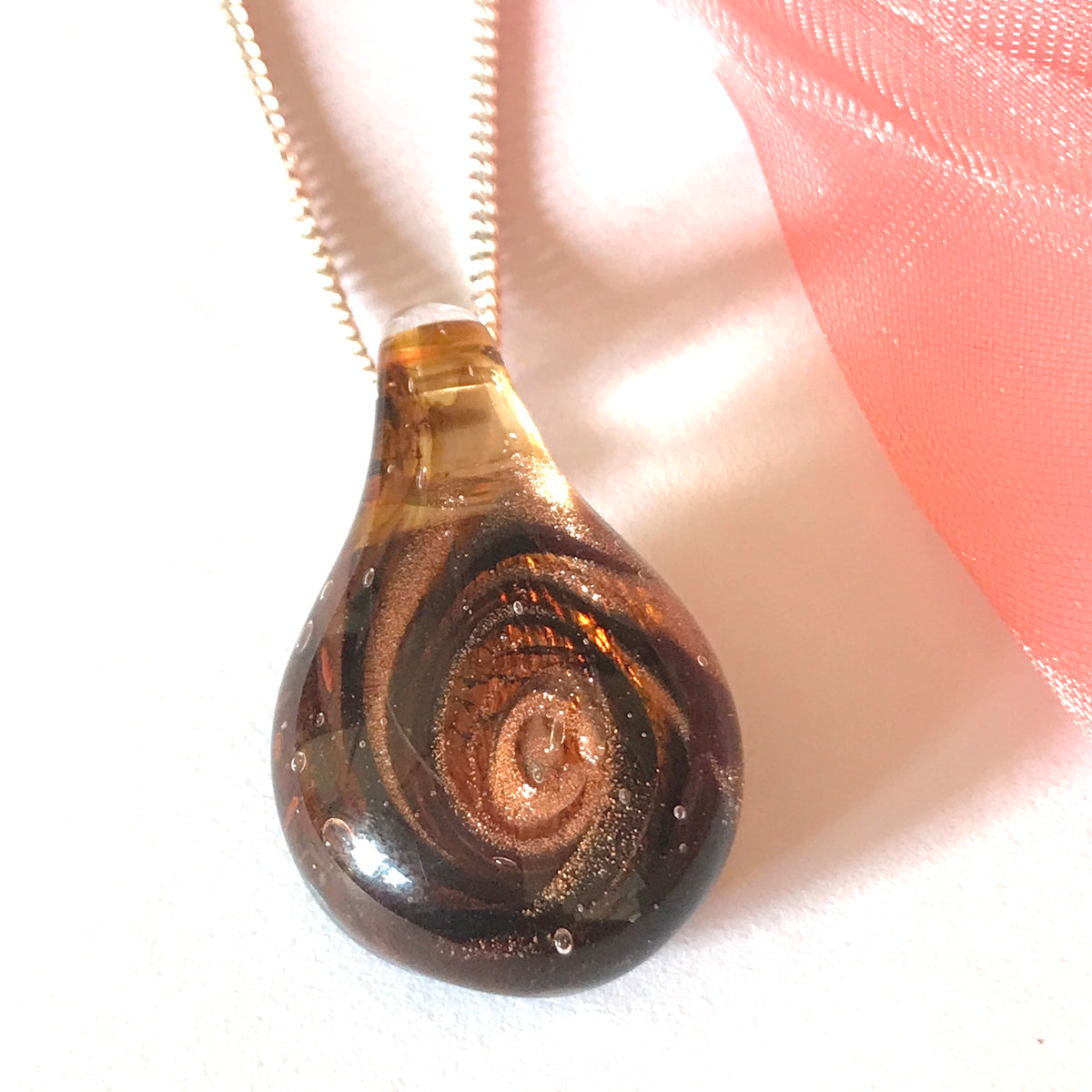 Amber coloured real Murano glass necklace tear drop pendant