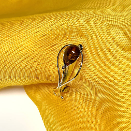 Real amber brooch sterling silver fancy swirl