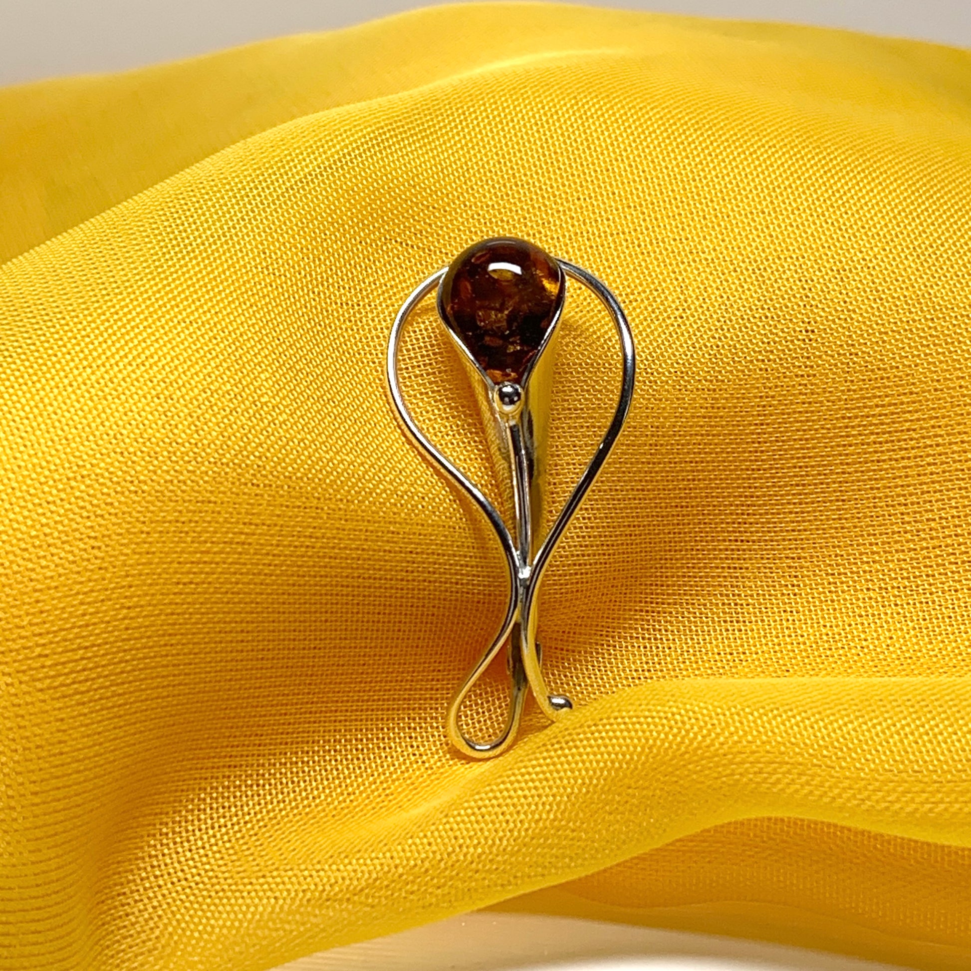 Real amber brooch sterling silver fancy swirl