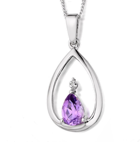 Real purple amethyst and diamond silver necklace