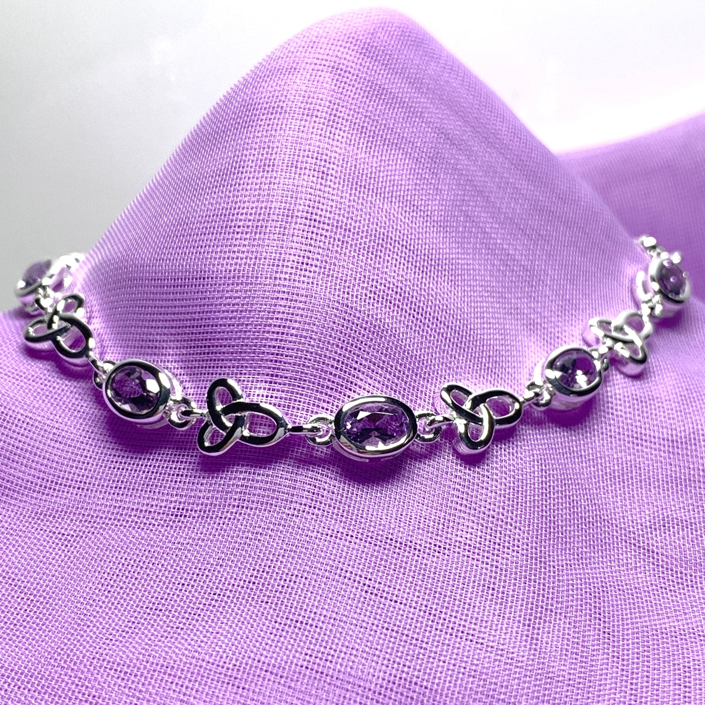 Amethyst bracelet oval sterling silver Celtic design