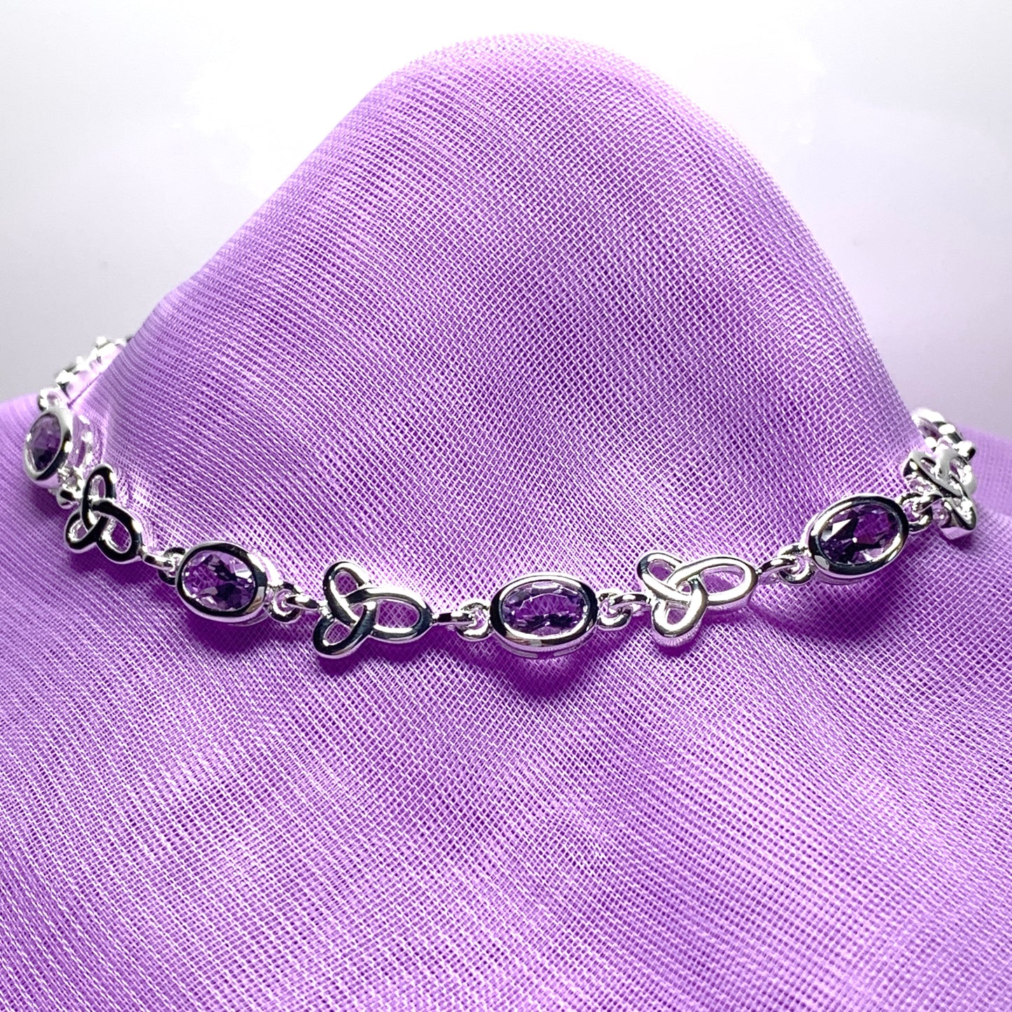 Amethyst bracelet oval sterling silver Celtic design