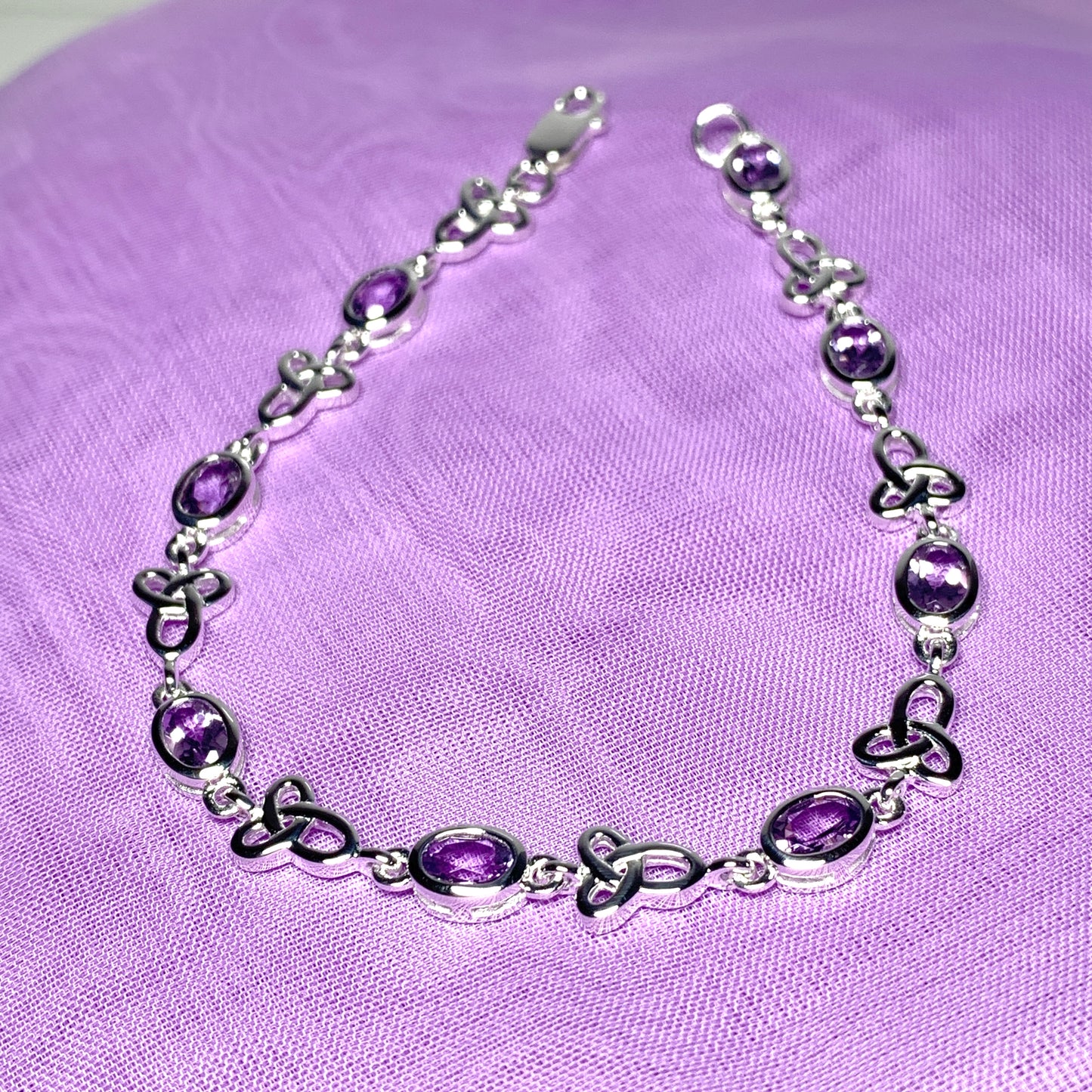 Amethyst bracelet oval sterling silver Celtic design