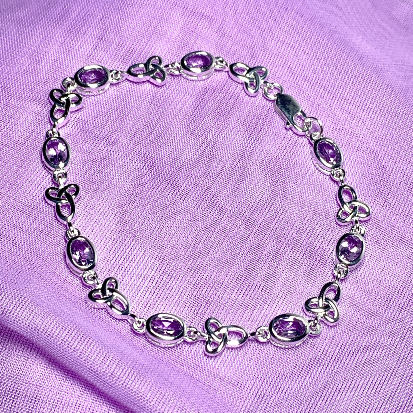 Amethyst bracelet oval sterling silver Celtic design