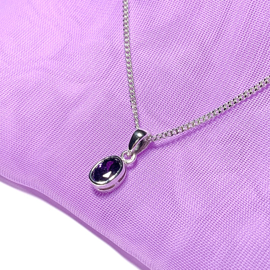 Amethyst oval cut sterling silver necklace
