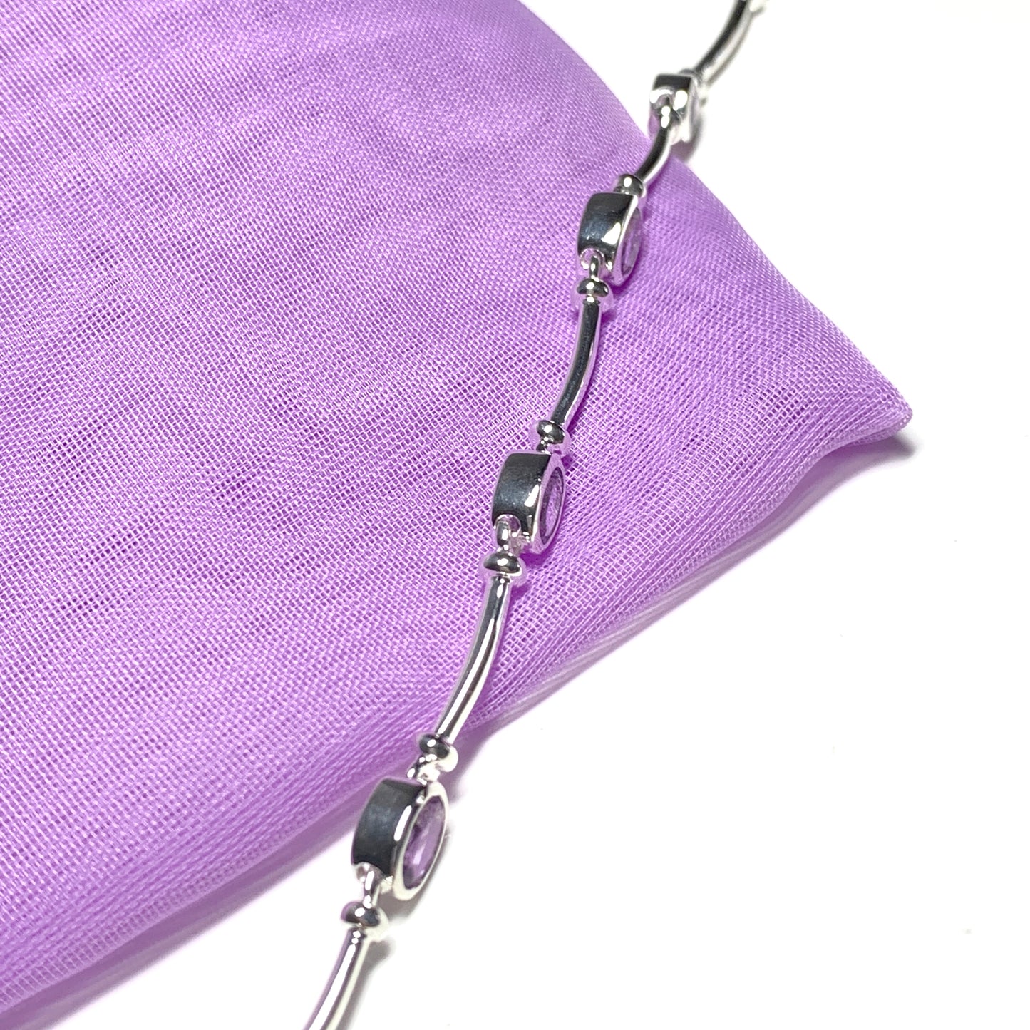 Amethyst oval sterling silver bracelet