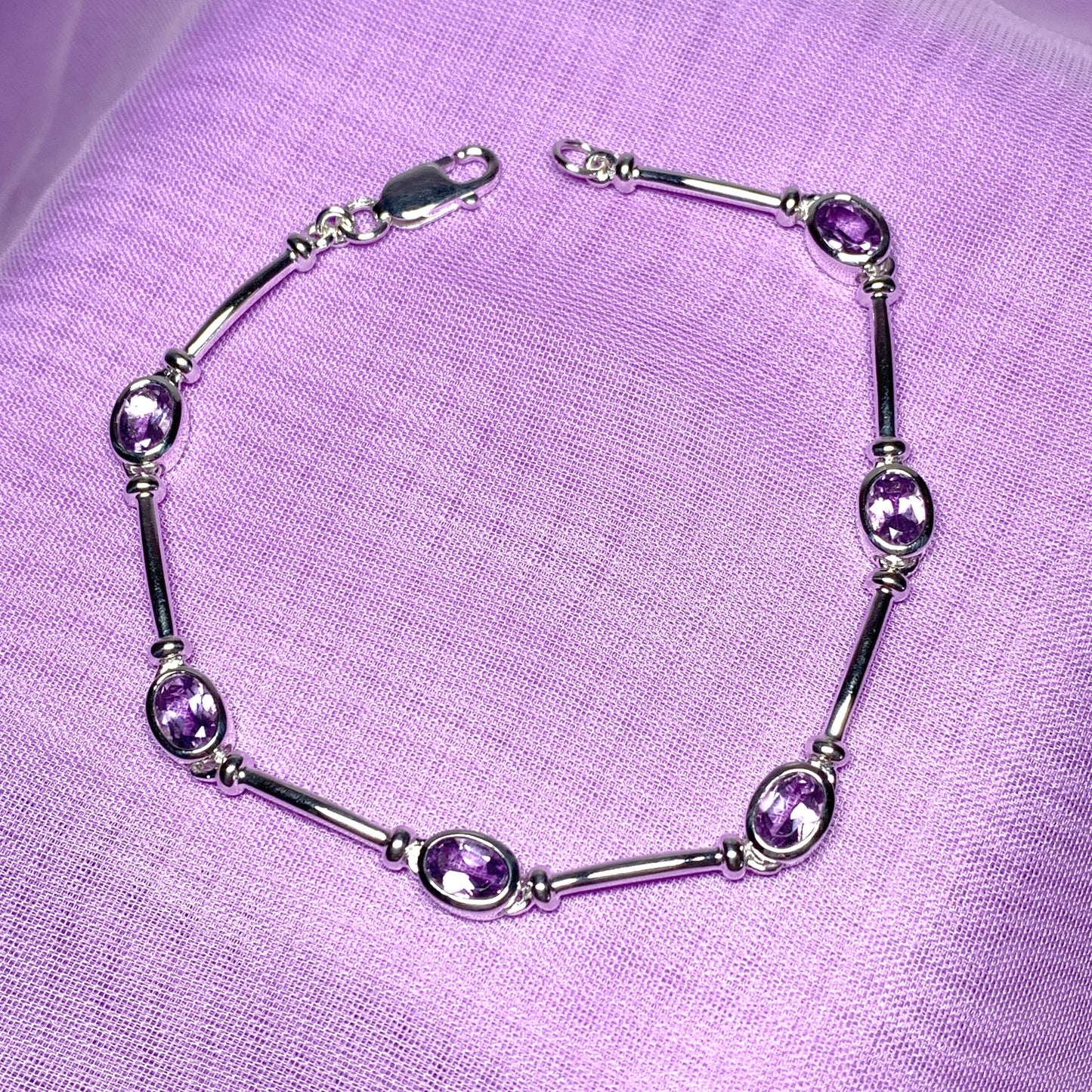 Amethyst oval sterling silver bracelet