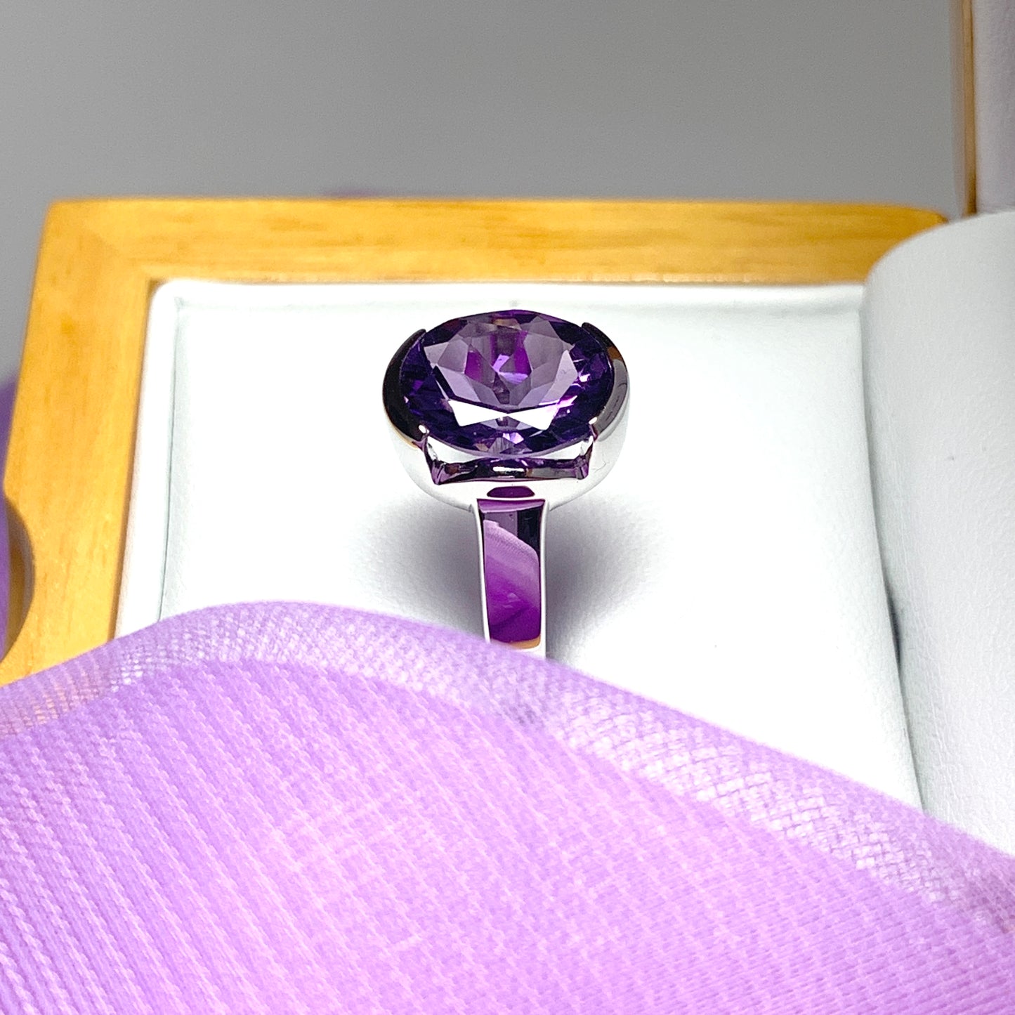 Real purple amethyst ring sterling silver oval