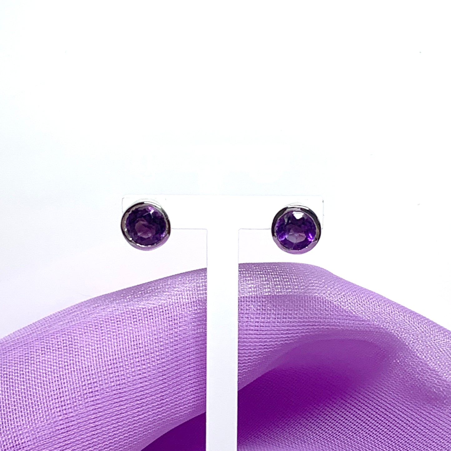 Amethyst sterling silver round stud earrings