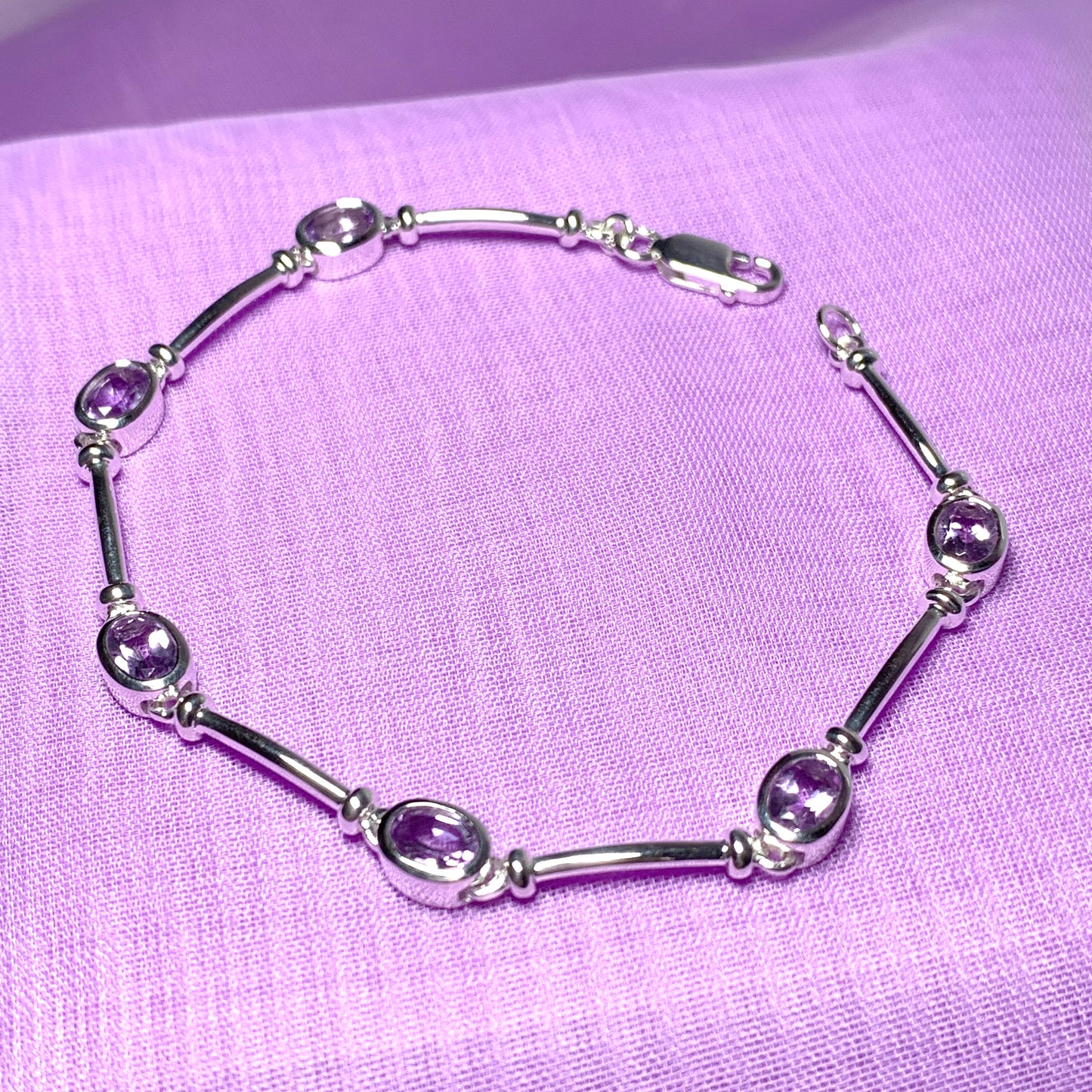 Amethyst oval sterling silver bracelet