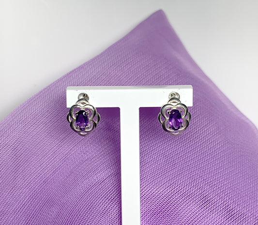 Amethyst sterling silver oval stud earrings