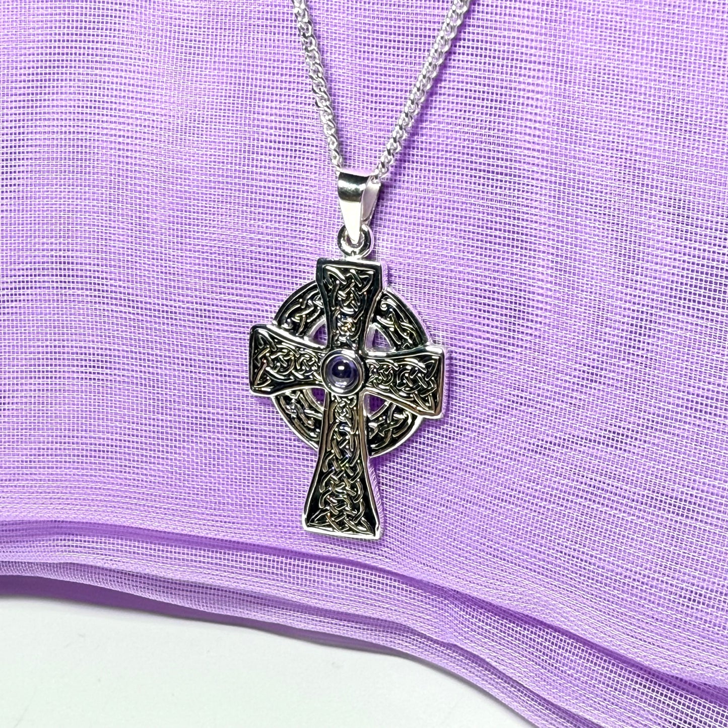 Amethyst sterling silver Celtic cross including chain