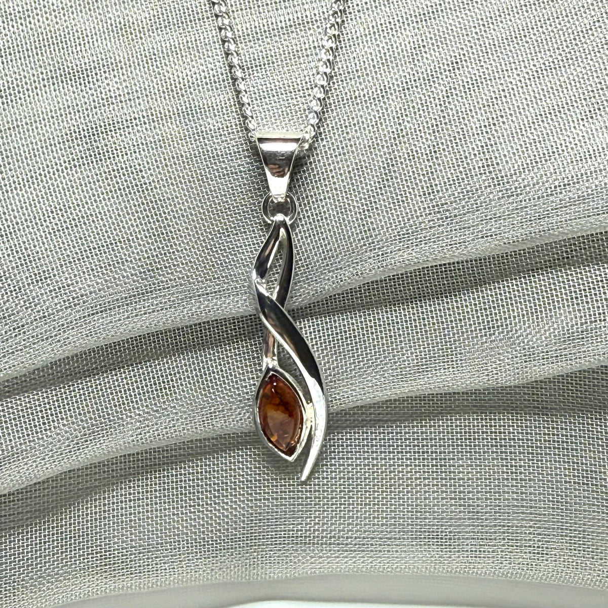 Orange amber marquise fancy sterling silver necklace