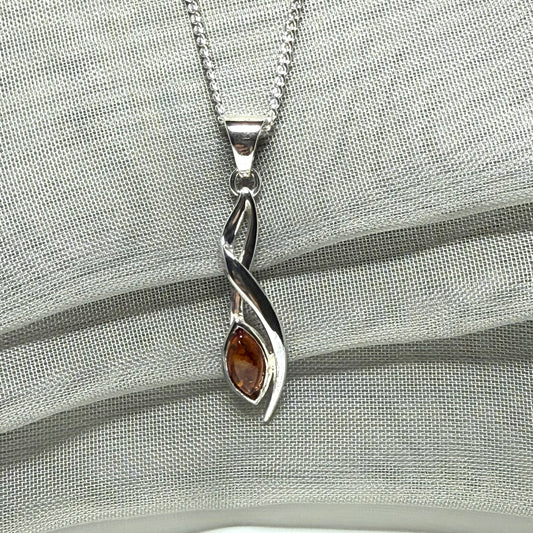 Orange amber marquise fancy sterling silver necklace