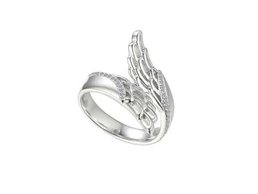 Angel wings ring dress cocktail cubic zirconia sterling silver