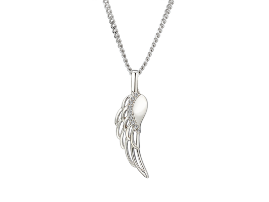 Angle wing silver necklace pendent cubic zirconia