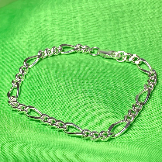 Anklet 3 + 1 Figaro Solid Sterling Silver Ankle Chain