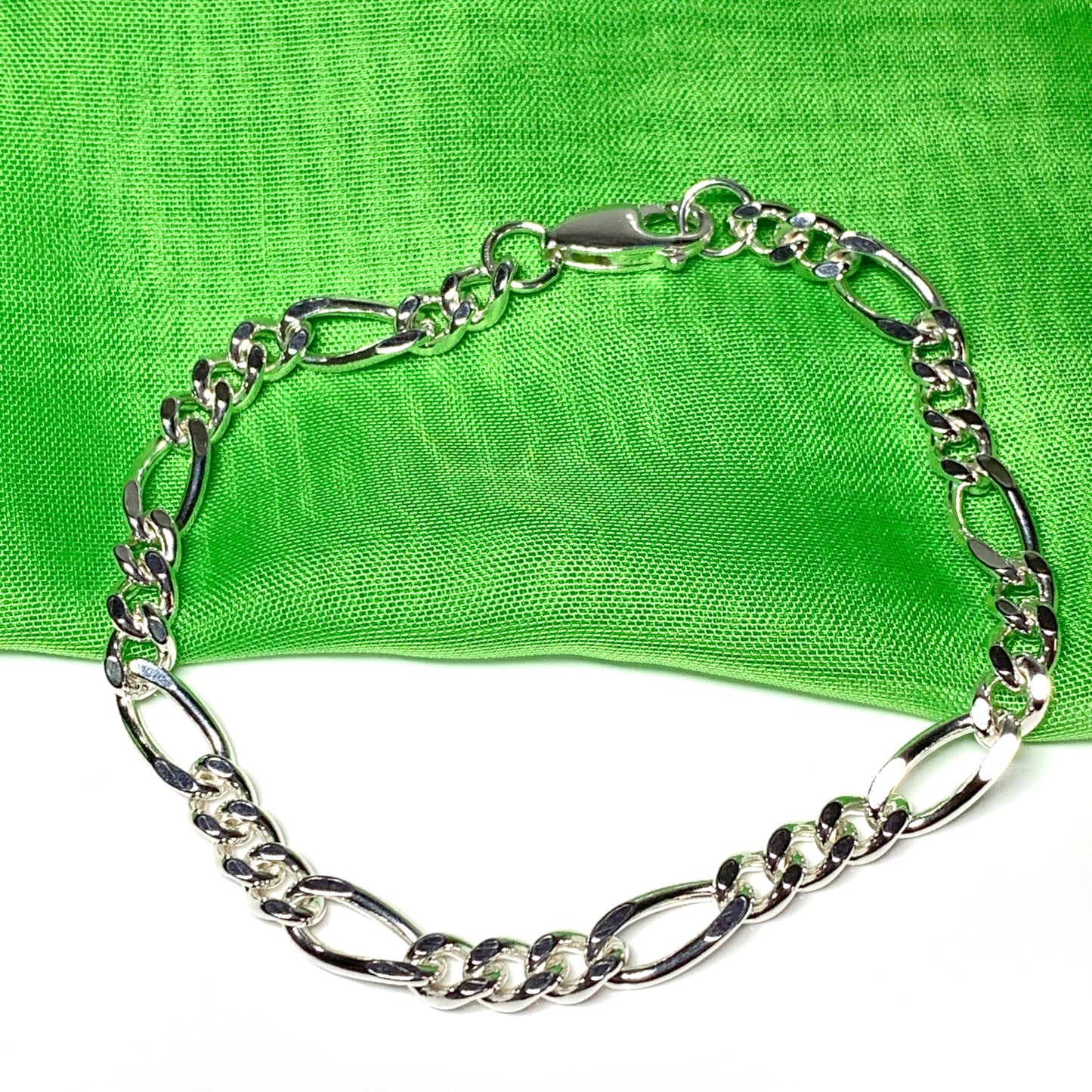 Anklet 3 + 1 Figaro Solid Sterling Silver Ankle Chain