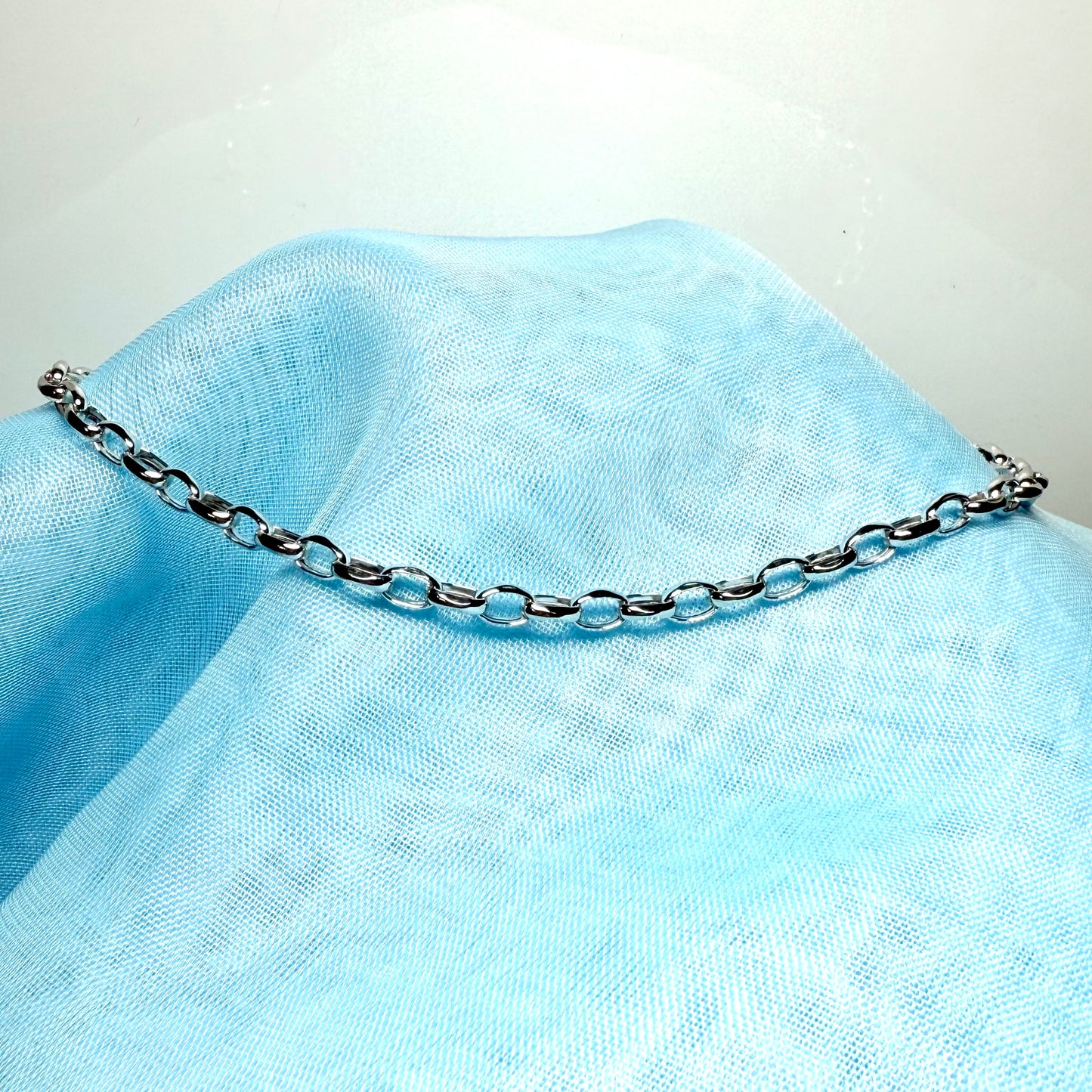 Anklet White Gold Ladies Oval Belcher Ankle Chain