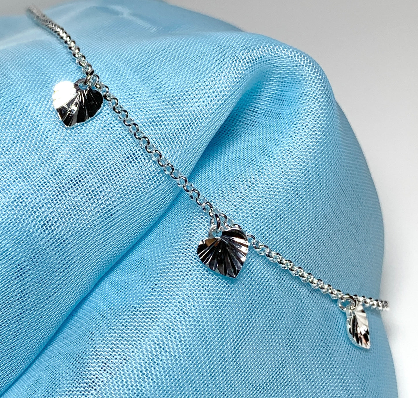 Anklet triple heart shaped sterling silver ankle chain