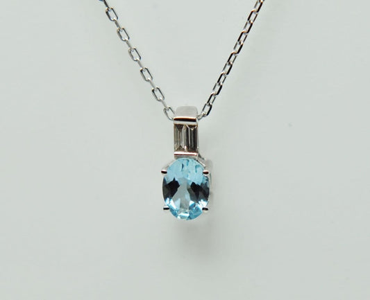 Aquamarine And Diamond Oval White Gold Necklace