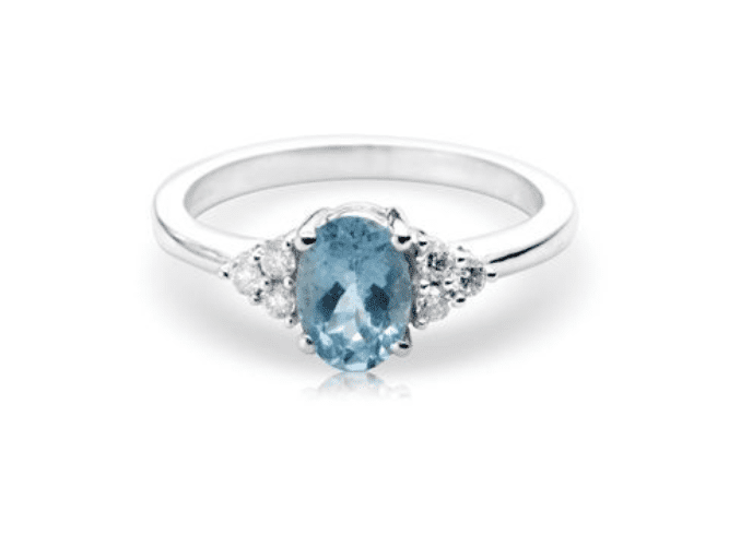 Real aquamarine ring and diamond white gold fancy dress