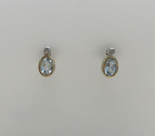 Aquamarine And Diamond Yellow Gold Earrings