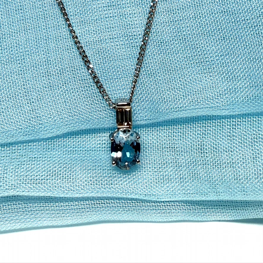 Aquamarine And Diamond Oval White Gold Necklace