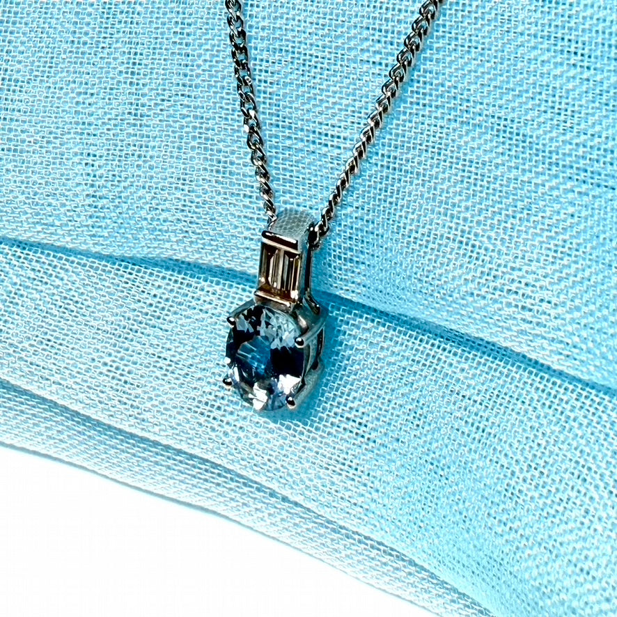 Aquamarine And Diamond Oval White Gold Necklace