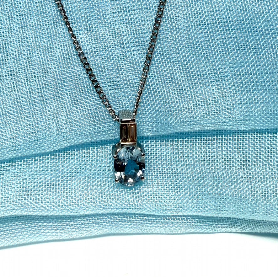 Aquamarine And Diamond Oval White Gold Necklace