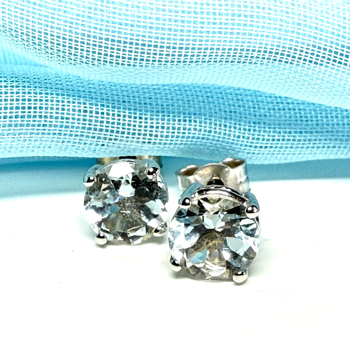 Aquamarine Round White Gold Earrings