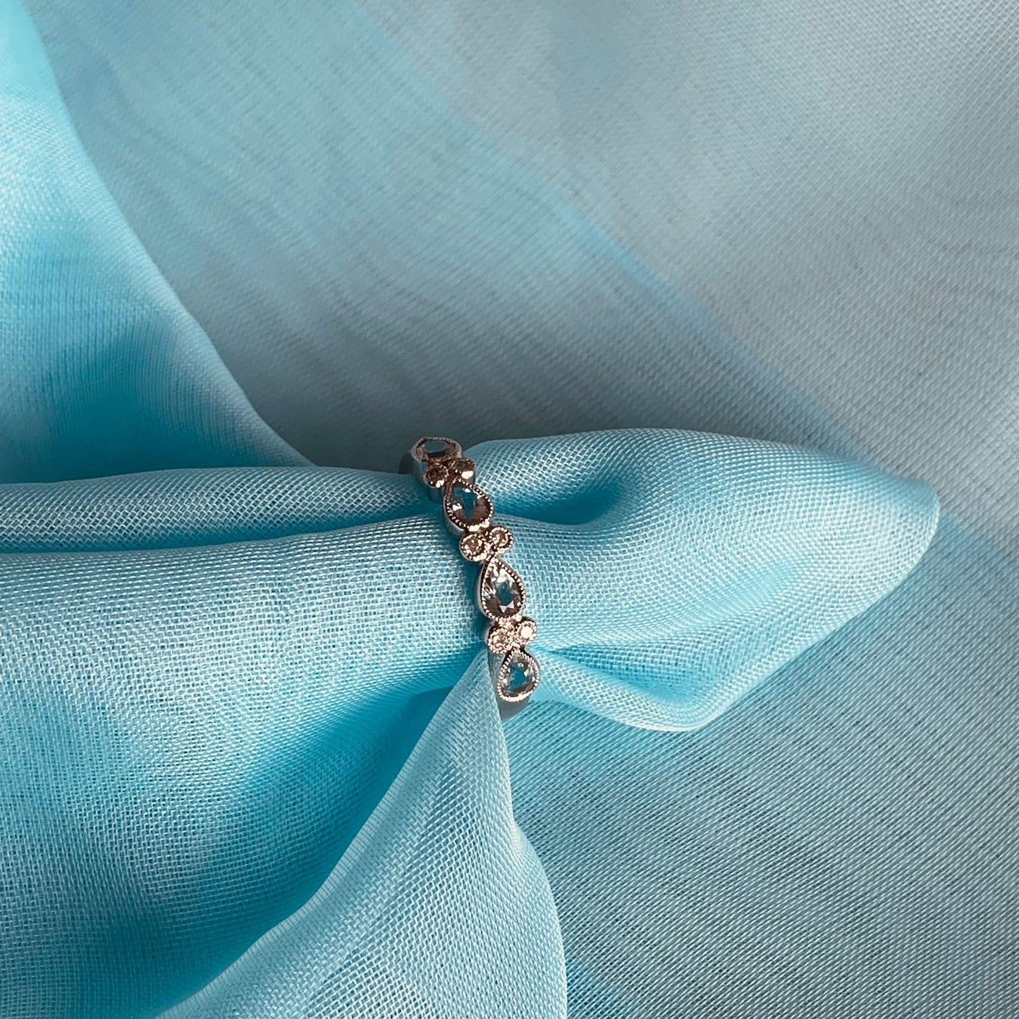Real aquamarine eternity ring and diamond white gold fancy