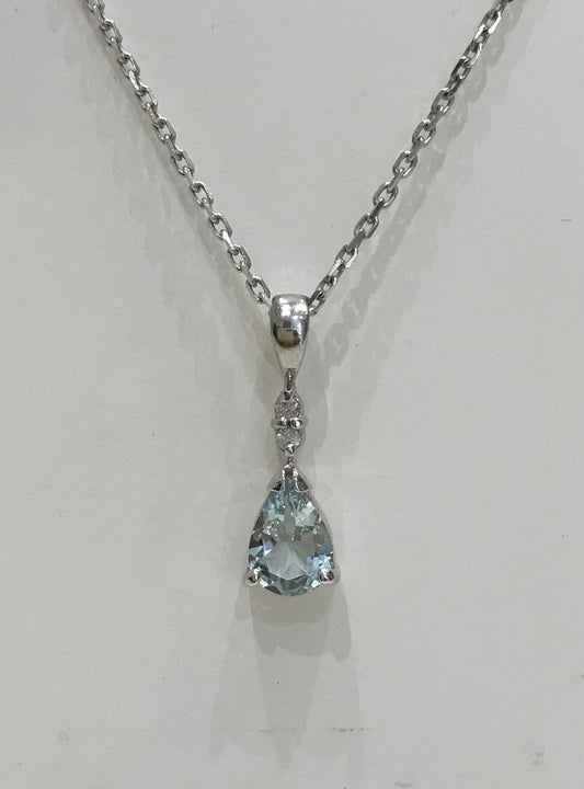 Aquamarine And Diamond White Gold Pear Shaped Teardrop Necklace