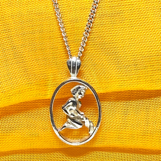 Aquarius Zodiac Oval Necklace Sterling Silver Pendant