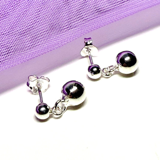 Ball ball drop earrings sterling silver plain polished