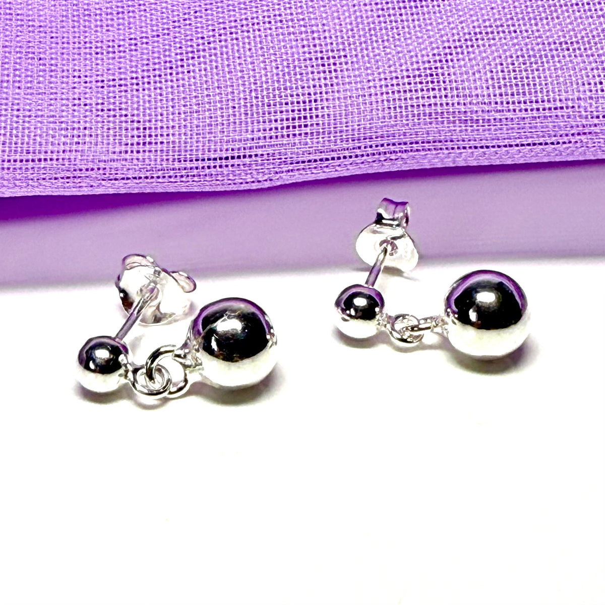 Ball ball drop earrings sterling silver plain polished
