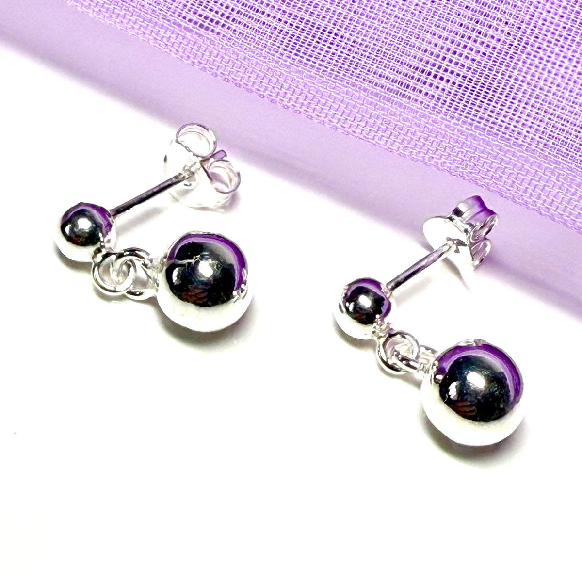 Ball ball drop earrings sterling silver plain polished