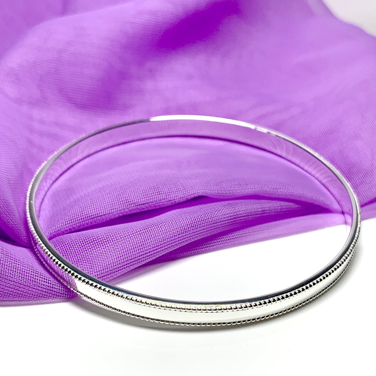 Bangle sterling silver beaded edge solid round classic design