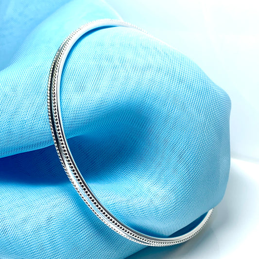 Ladies bangle sterling silver beaded edge solid round classic design 3.5 mm