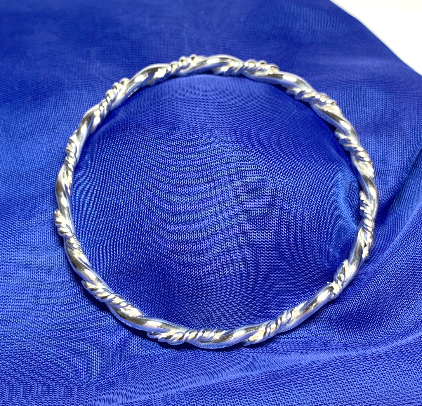Fancy Bangle heavy sterling silver solid twisted patterned round