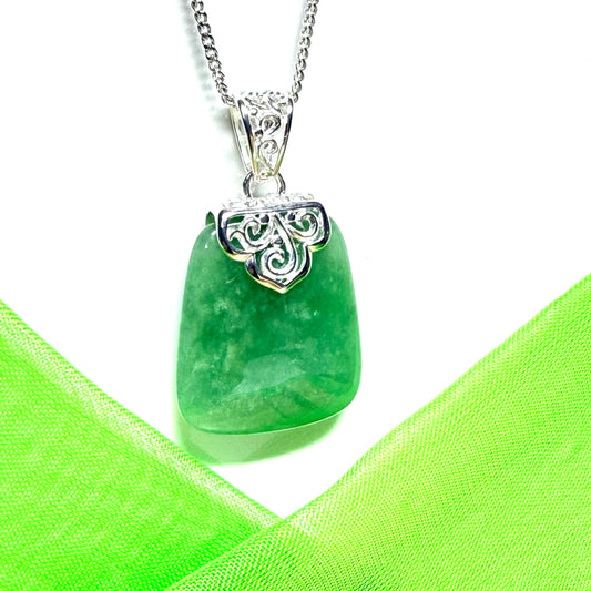Beautiful and stunning real green jade necklace large cushion shaped with a chain