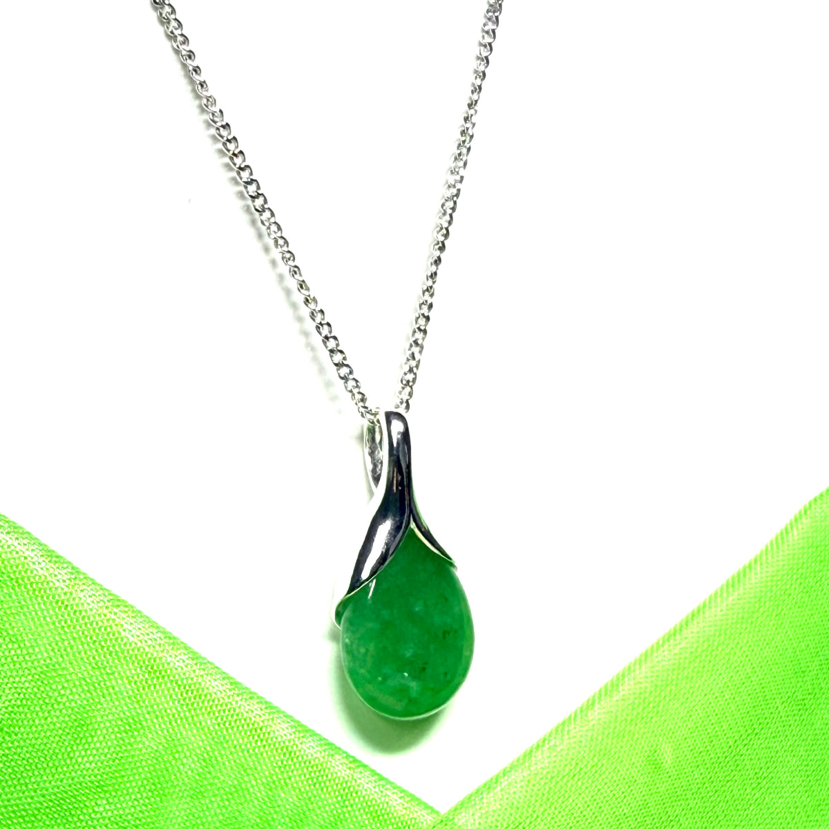 Beautiful and stunning real green jade pendant necklace in a teardrop shape, exquisite and timeless
