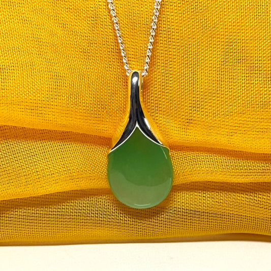 Beautiful and stunning real green jade pendant necklace in a teardrop shape, exquisite and timeless design